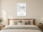 Eccles Town Centre Street Map Poster at A1, as a poster, above a bed
