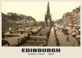Princes Street, Edinburgh, 1890s hand-coloured photochrom heritage print