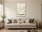 Eldon Street Map Poster at A1, in a natural wood frame, in a sitting room