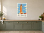 Epsom Clock Tower Poster at A1, in a white frame, in a kitchen
