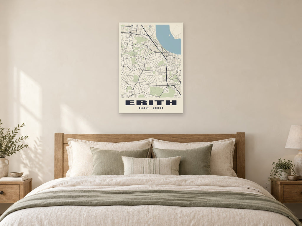 Erith Heritage Street Map Poster at A1, as a poster, above a bed
