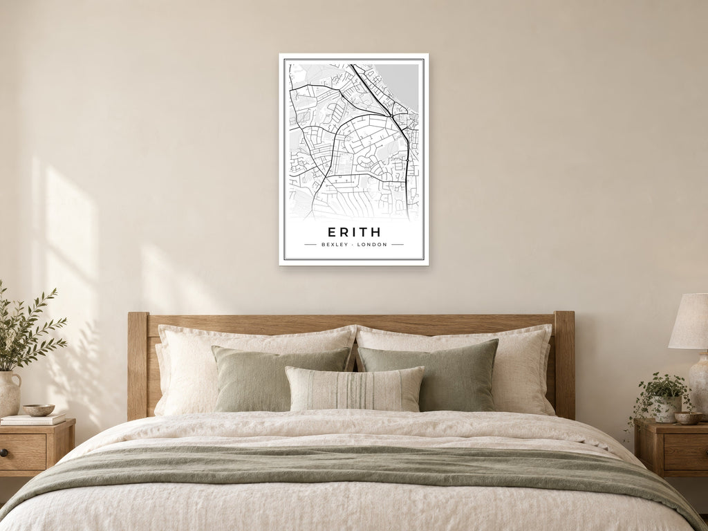 Erith Street Map Poster at A1, as a poster, above a bed