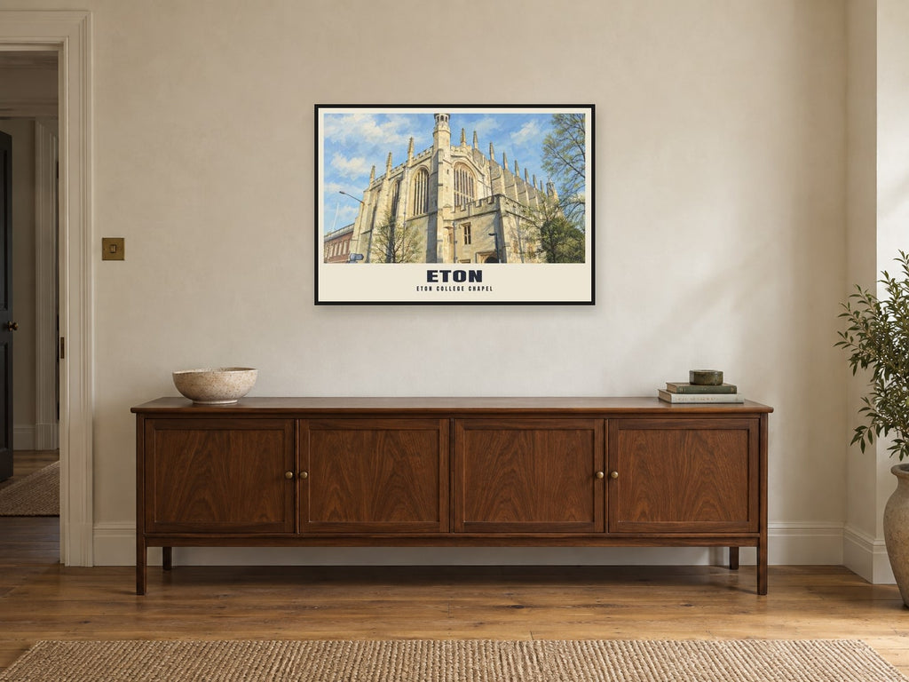 Eton College Chapel Poster at A1, in a black frame, above a sideboard