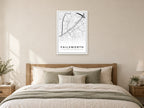 Failsworth Town Centre Street Map Poster at A1, as a poster, above a bed