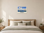Falmouth named Gouache print at A2, as a poster, above a bed