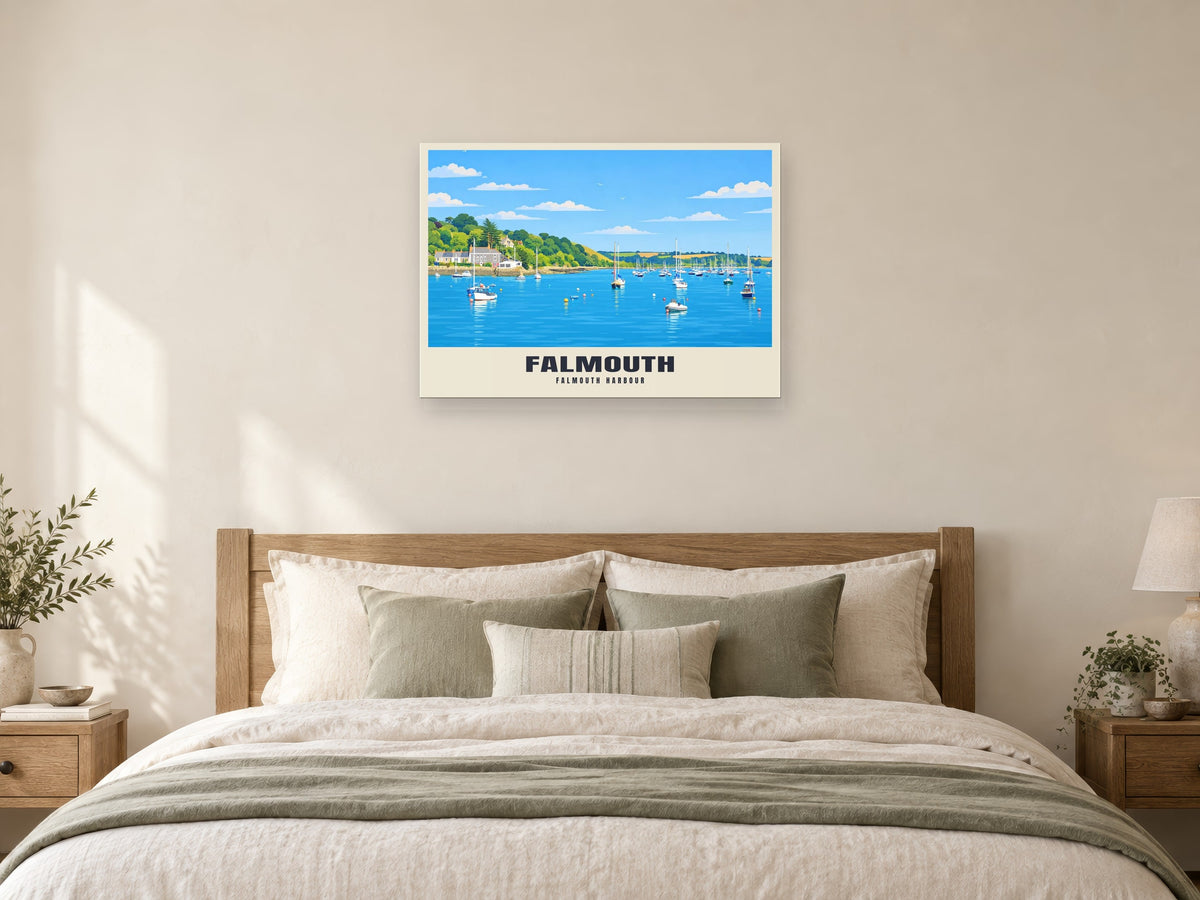 Falmouth Harbour Poster at A1, as a poster, above a bed
