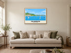 Falmouth Harbour Poster at A1, in a natural wood frame, in a sitting room