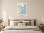 Falmouth Street Map Poster at A1, as a poster, above a bed