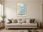 Falmouth Street Map Poster at A1, in a natural wood frame, in a sitting room
