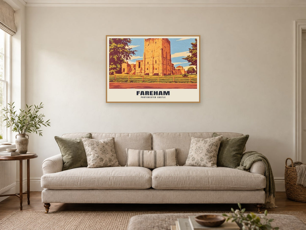 Portchester Castle, Fareham Poster at A1, in a natural wood frame, in a sitting room