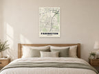 Farington Street Map Poster at A1, as a poster, above a bed