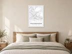 Faversham Town Centre Street Map Poster at A1, as a poster, above a bed