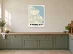Fawley Street Map Poster at A1, in a white frame, in a kitchen