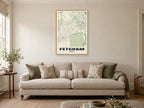 Fetcham Street Map Poster at A1, in a natural wood frame, in a sitting room