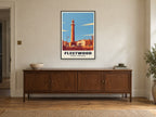 Pharos Lighthouse, Fleetwood Poster at A1, in a black frame, above a sideboard