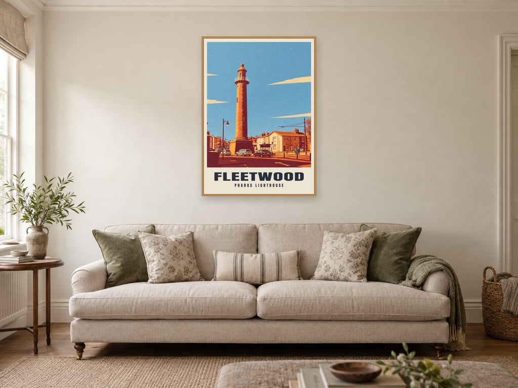 Pharos Lighthouse, Fleetwood Poster at A1, in a natural wood frame, in a sitting room