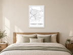 Forest Town Village Centre Street Map Poster at A1, as a poster, above a bed