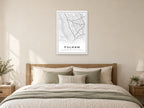 Fulham Street Map Poster at A1, as a poster, above a bed