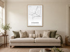Füssen Town Centre Street Map Poster at A1, in a natural wood frame, in a sitting room