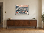 County Antrim, Giant's Causeway Poster at A1, in a black frame, above a sideboard
