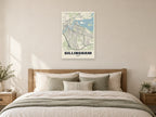Gillingham Street Map Poster at A1, as a poster, above a bed