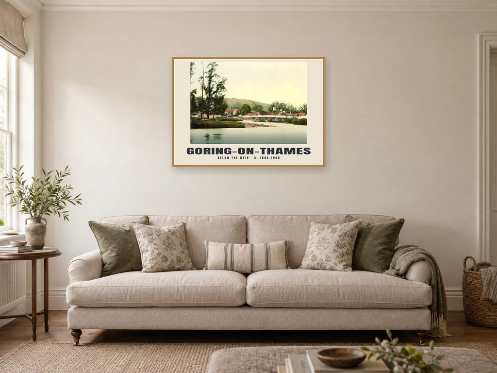 Below the weir, Goring-on-Thames, c. 1890–1900 Heritage Print at A1, in a natural wood frame, in a sitting room