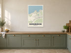 Gourock Street Map Poster at A1, in a white frame, in a kitchen