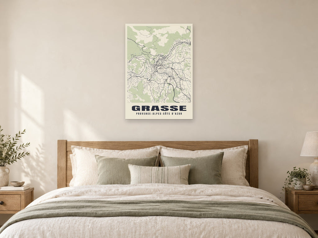 Grasse Street Map Poster at A1, as a poster, above a bed