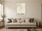 Great Cornard Street Map Poster at A1, in a natural wood frame, in a sitting room