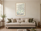 Great Sankey Street Map Poster at A1, in a natural wood frame, in a sitting room