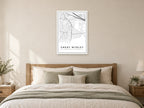 Great Wyrley Village Centre Street Map Poster at A1, as a poster, above a bed