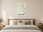Greetland Street Map Poster at A1, as a poster, above a bed