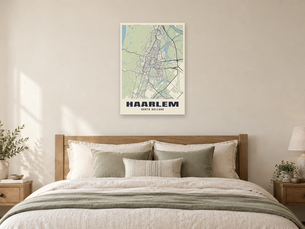 Haarlem Street Map Poster at A1, as a poster, above a bed