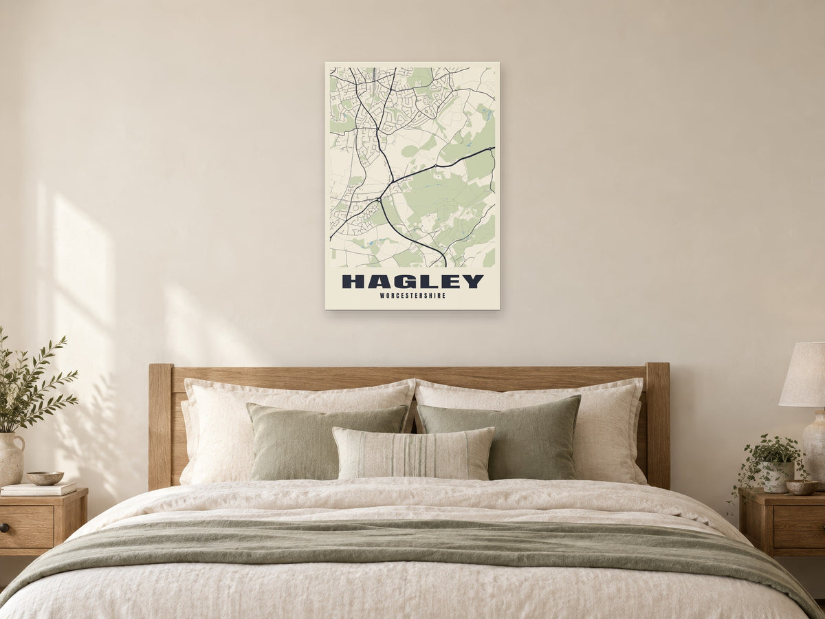 Hagley Street Map Poster at A1, as a poster, above a bed
