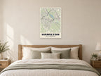 Hamilton Street Map Poster at A1, as a poster, above a bed