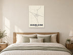 Harlem Street Map Poster at A1, as a poster, above a bed