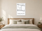 Harlington Street Map Poster at A1, as a poster, above a bed