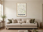 Harrow Heritage Street Map Poster at A1, in a natural wood frame, in a sitting room