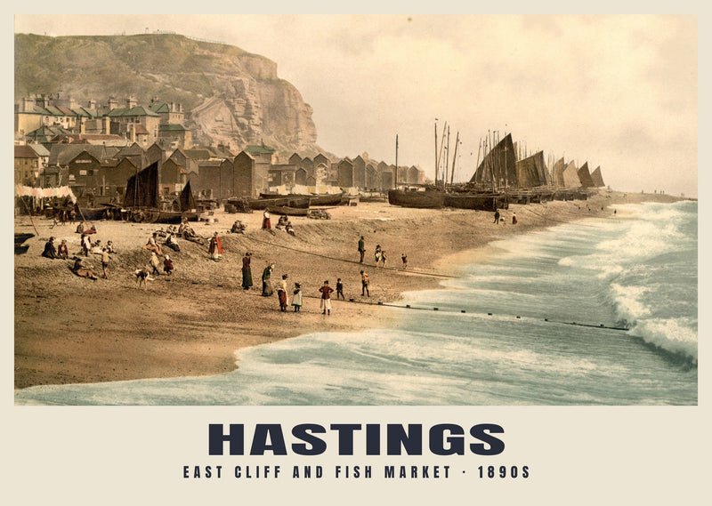 East Cliff and Fish Market, Hastings, c. 1890–1900 Heritage Print
