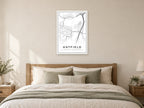 Hatfield Town Centre Street Map Poster at A1, as a poster, above a bed
