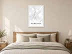 Hawkinge Village Centre Street Map Poster at A1, as a poster, above a bed