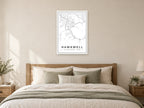 Hawkwell Village Centre Street Map Poster at A1, as a poster, above a bed