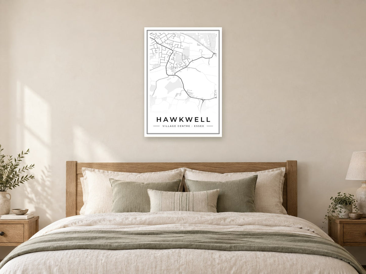 Hawkwell Village Centre Street Map Poster at A1, as a poster, above a bed