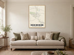 Hedon Street Map Poster at A1, in a natural wood frame, in a sitting room