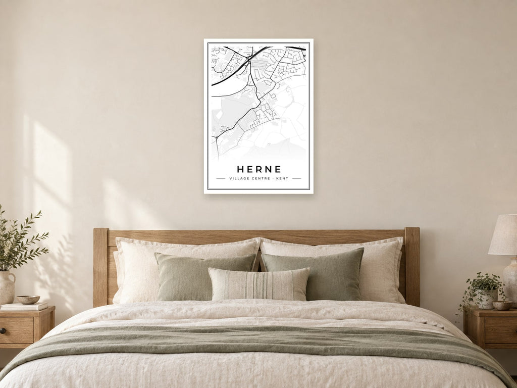 Herne Village Centre Street Map Poster at A1, as a poster, above a bed