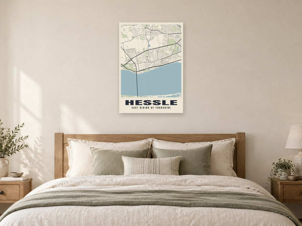 Hessle Street Map Poster at A1, as a poster, above a bed