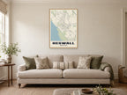 Heswall Street Map Poster at A1, in a natural wood frame, in a sitting room