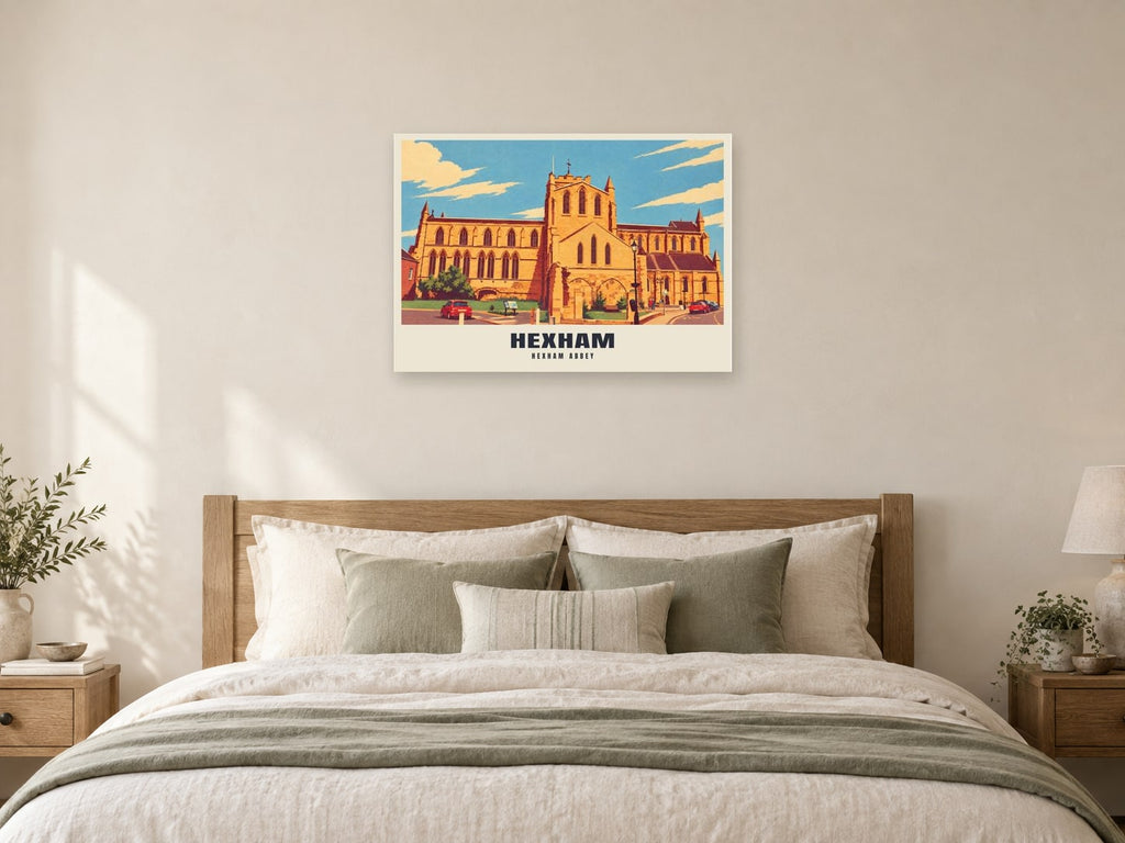 Hexham Abbey Poster at A1, as a poster, above a bed