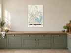 Heybridge Street Map Poster at A1, in a white frame, in a kitchen
