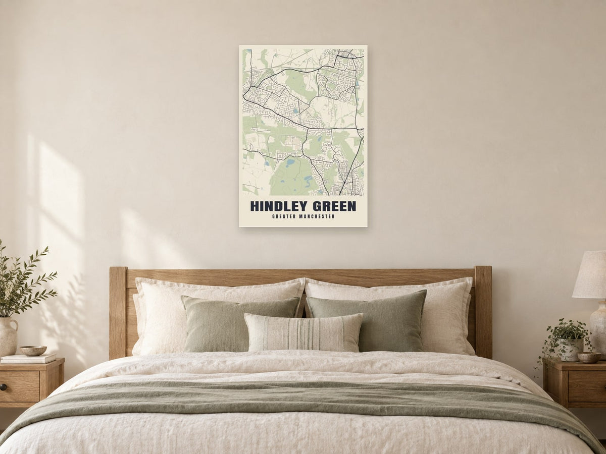 Hindley Green Street Map Poster at A1, as a poster, above a bed